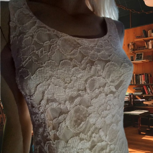 Romina mini fitted vintage lace dress, salmon pink, size 46