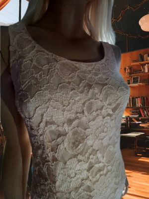 Romina mini fitted vintage lace dress, salmon pink, size 46