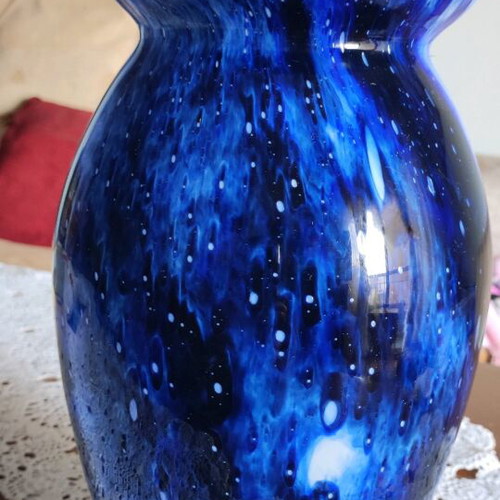 Blue Roua Vase made of blown glass used, 26 cm height