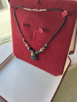 Silver vintage necklace with black stone, 925 hallmark
