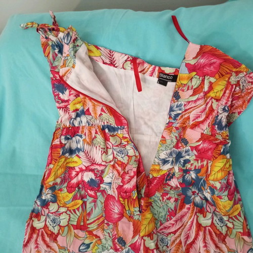 Floral Blanco dress strapless used, cotton fabric