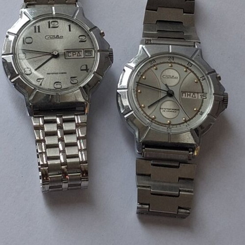Slava CCCP automatic men's watches used, set of two, grey and silver