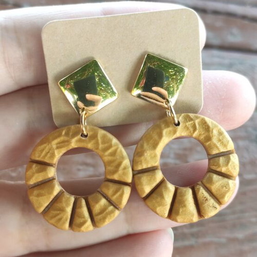 Handmade earrings new, polymer clay and steel clasp, gold tone