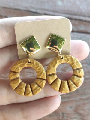 Handmade earrings new, polymer clay and steel clasp, gold tone