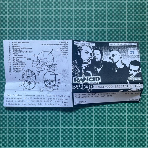 Destroy Tapes cassette Rancid live at Hollywood Palladium 1995 used, punk