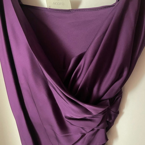 VICOLO purple satin long dress new with thin straps and draped detail