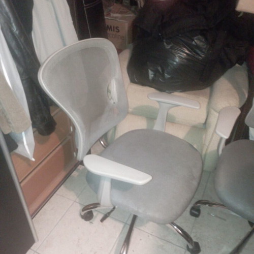 Office chair with height and recline adjustment, fabric needs repair, set of 2