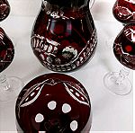  Σέτ κρασιού  vintage κρύσταλο Βοημίας ταγιέ περίτεχνο ποτήρι 14 εκατ κανάτα 20 εκατ