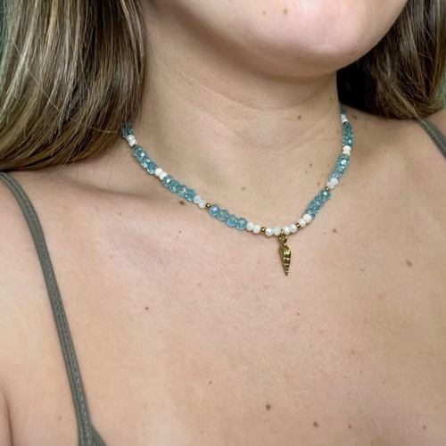 Necklace stainless steel new, blue and gold