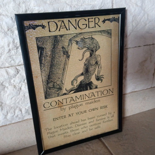 Handmade ink horror art print in A4 frame new