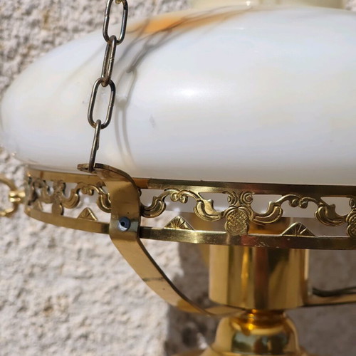 Vintage Swedish brass chandelier lamp used, second half of 20th century