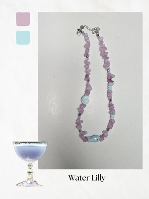 Water Lilly Cocktail Handmade Necklace with Ceramic Fish and Steel Clasp