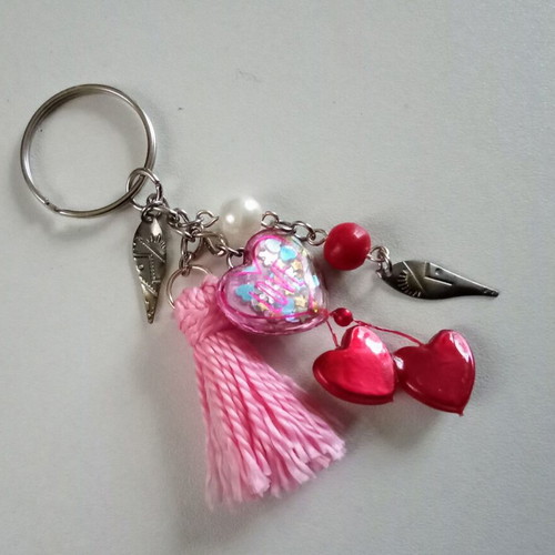 Handmade red and pink keychain pendant new with hearts