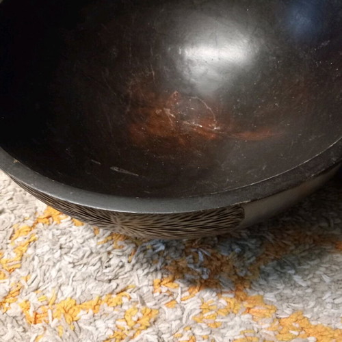 Wooden large bowl used with two ashtrays and a tray