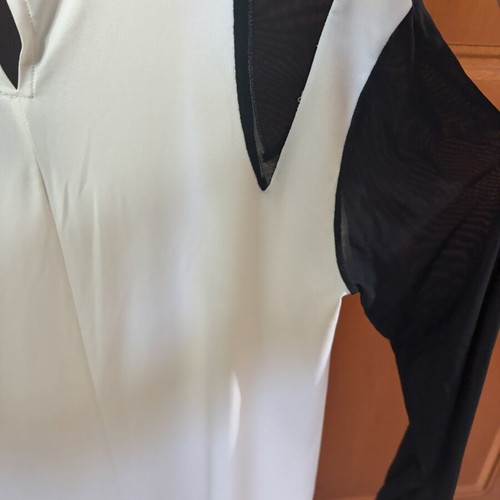 Long-sleeve blouse with sheer sleeves, like new, black and white