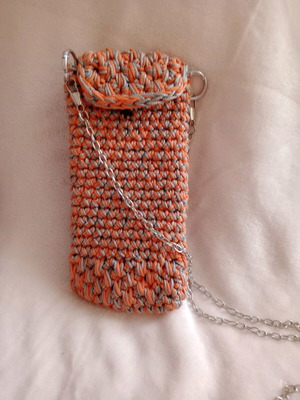 Handmade crossbody phone bag orange with gray and silver new