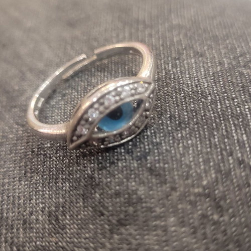 925 Silver Plated Adjustable Evil Eye Ring New with Zircon