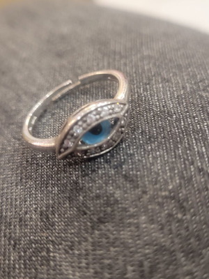 925 Silver Plated Adjustable Evil Eye Ring New with Zircon