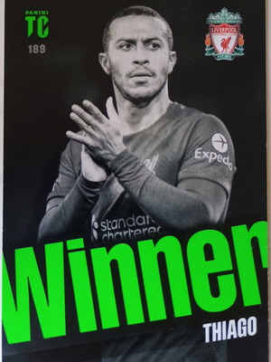 Thiago Alcantara Liverpool FC collectible card used, Panini Top Class 2023