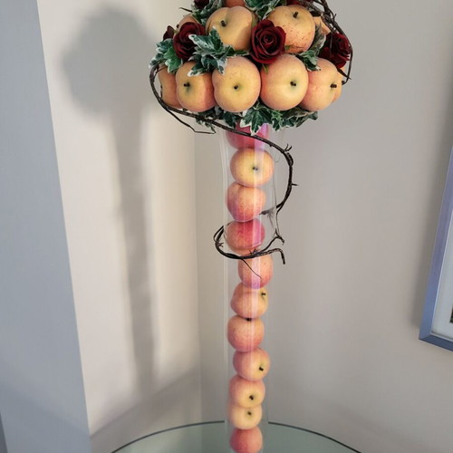 Tall Vases with Artificial Roses and Apples premium centerpieces