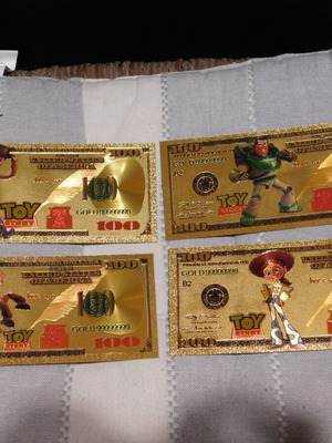 Collectible gold 100$ Toy Story banknotes set of 4 new