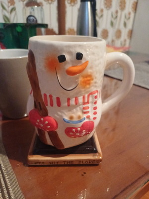 Vintage Christmas Mug 3D Snowman "Let's Hit The Slopes" Bay Island