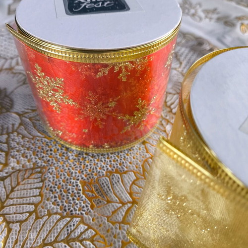 Christmas ribbons new, set of 2 with purple glitter
