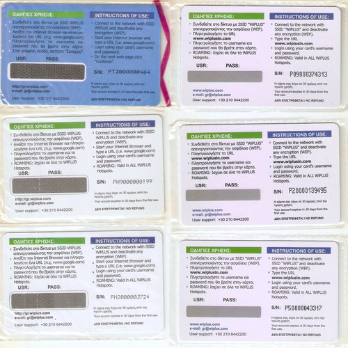 Wiplus 6 different internet cards sealed, new