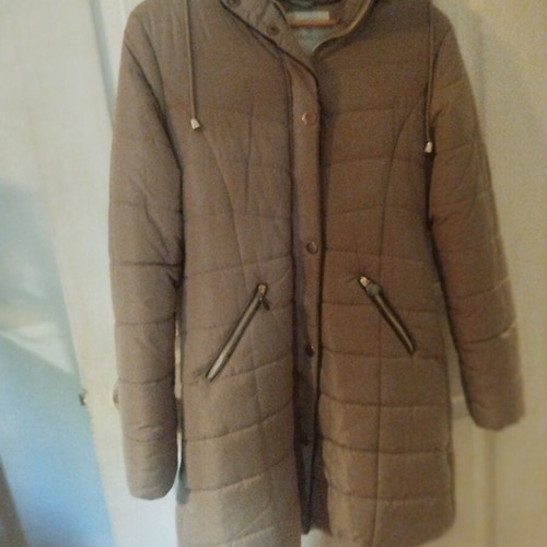 Beige long jacket used, warm, fits S-M