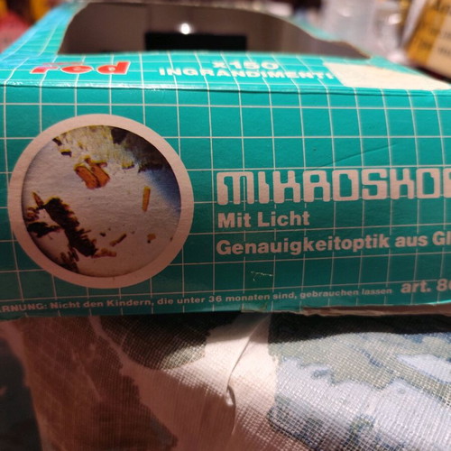 Vintage microscope used, toy with box, missing parts