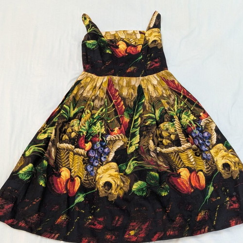 Vintage-Style Still Life Fruit Basket Dress tailor made, like new