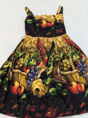 Vintage-Style Still Life Fruit Basket Dress tailor made, like new