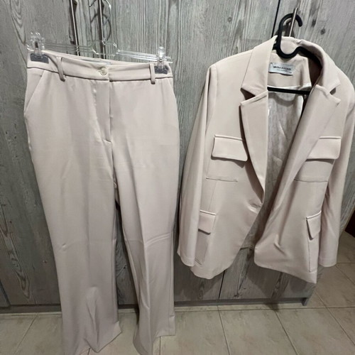 Vassia Kostara women's suit cream new, high-waisted small pants