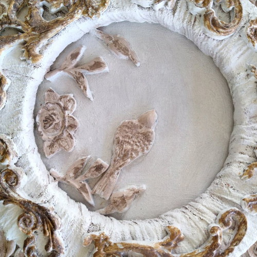 Handmade Mixed Media Relief Canvas Baroque Vintage Style 30x30 cm
