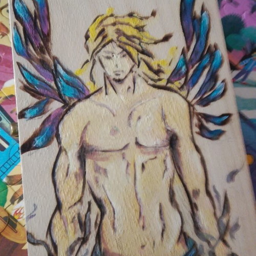Wooden box with pyrography and painting, new