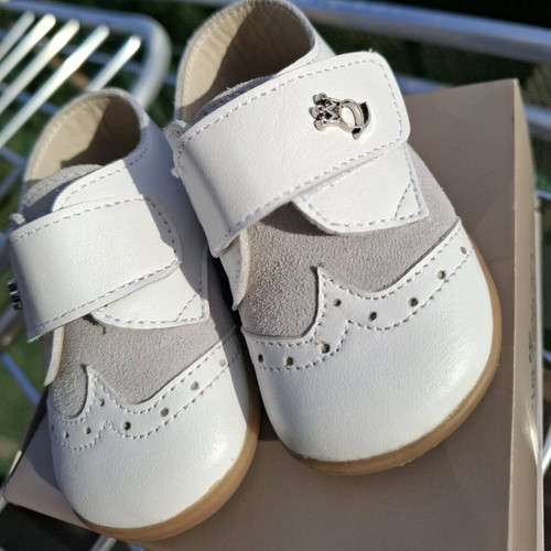 Baby leather shoes No19 Everkid new, white-gray