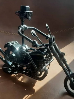 Handmade decor motorcycle rider sculpture like new