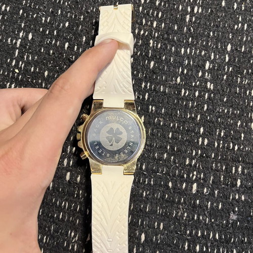 Mulco Chronograph watch with gold and white silicone strap, like new