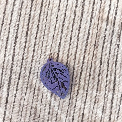 Purple embossed leaf pendant for necklace