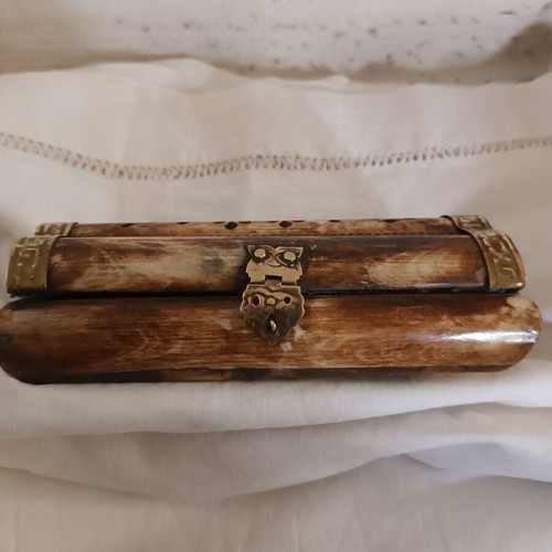 Antique box made of bone with brass fittings, like new