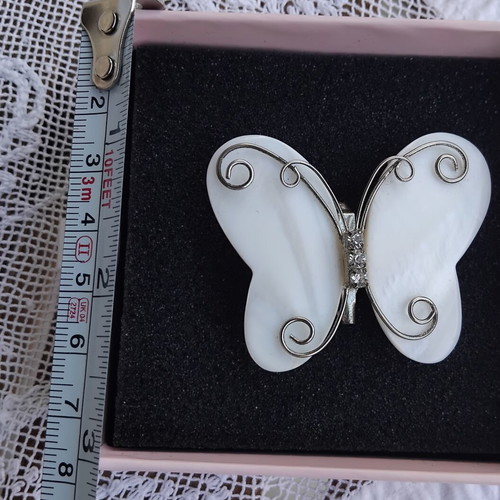 Vintage Butterfly Brooch Mother of Pearl with Rhinestones like new