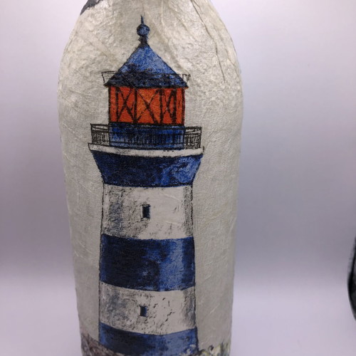 Decorative bottle with two lighthouses handmade, new, decoupage