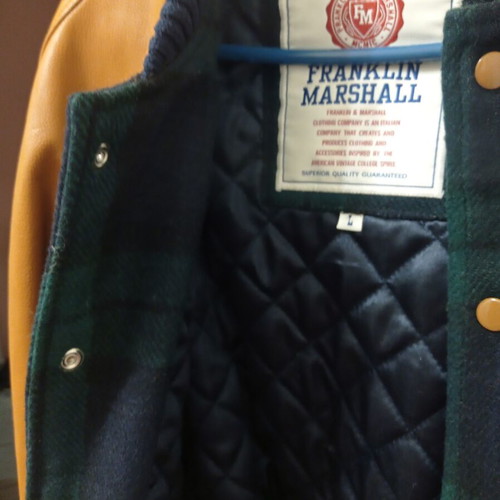Franklin & Marshall college jacket like new, wool plaid with leather details