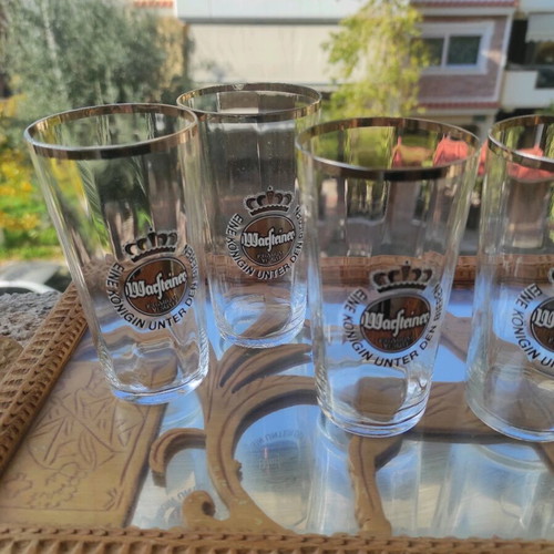 Warsteiner German beer glass set of 6 pint used, Octoberfest 1970 pack