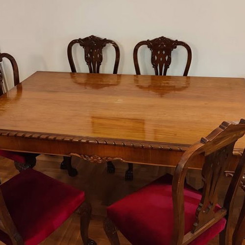 Antique wooden dining set with 6 chairs and buffet used