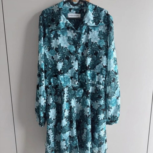 Vassia Kostara Floral Mini Dress New M/L, Black and Turquoise