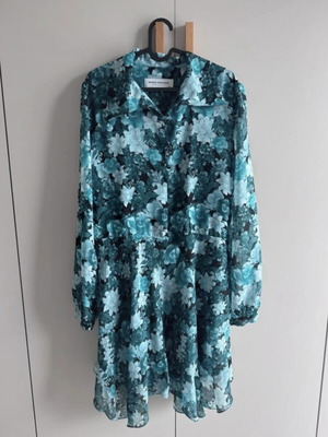 Vassia Kostara Floral Mini Dress New M/L, Black and Turquoise