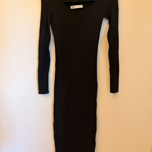 Zara black midi dress new with asymmetrical cutouts, size medium