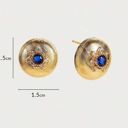18K Gold Plated Stainless Steel Earrings with Blue Crystal Vintage Style