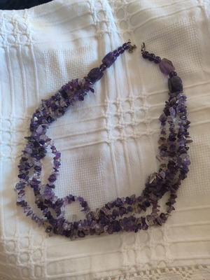 Multi-strand natural amethyst necklace, boho style